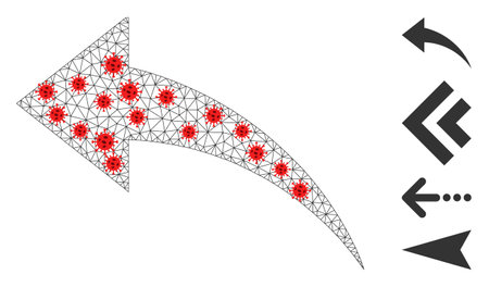 Polygonal undo in infection style. Polygonal carcass undo image in lowpoly style with combined linear items and red infectious nodes. Vector model is created from undo with infection centers.のイラスト素材
