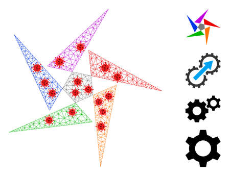 Polygonal abstraction with outbreak style. Polygonal carcass abstraction image in low poly style with organized linear items and red virus nodes.のイラスト素材