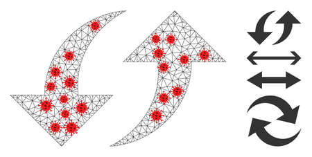 Polygonal exchange arrows using infection style. Polygonal carcass exchange arrows image in low poly style with connected lines and red infectious items.のイラスト素材