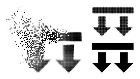 Burst pixelated bring down pictogram with wind effect, and halftone vector pictogram. Pixelated dematerialization effect for bring down demonstrates speed and movement of cyberspace things.のイラスト素材