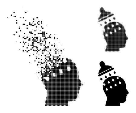 Dissolved pixelated brain washing pictogram with destruction effect, and halftone vector pictogram.のイラスト素材