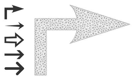 Mesh polygonal turn right icon with simple carcass created from turn right vector illustration. Carcass mesh polygonal turn right. Wire carcass 2D mesh in vector format.のイラスト素材