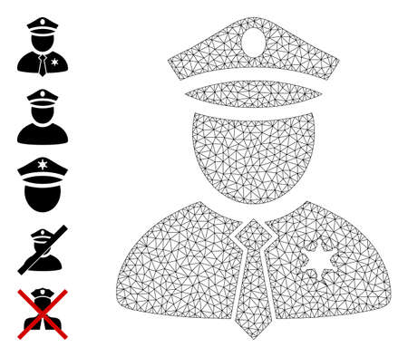 Mesh polygonal police guy icon with simple symbols created from police guy vector graphics. Frame mesh polygonal police guy. Linear frame flat mesh in eps10 vector format.のイラスト素材