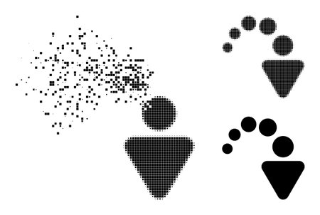 Decomposed pixelated redo icon with wind effect, and halftone vector pictogram. Pixelated dissolving effect for redo reproduces speed and motion of cyberspace matter.のイラスト素材