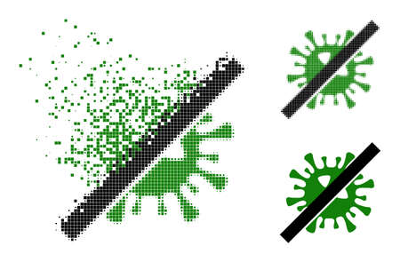 Dissolving pixelated no SARS virus pictogram with wind effect, and halftone vector pictogram. Pixelated dissolution effect for no SARS virus gives speed and motion of cyberspace items.のイラスト素材