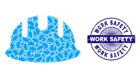 Recursive mosaic builder hardhat and Work Safety round rubber stamp. Violet stamp includes Work Safety title inside circle and guilloche style.のイラスト素材