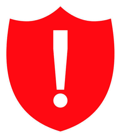 Shield warning vector illustration. A flat illustration design used for shield warning icon, on a white background.のイラスト素材