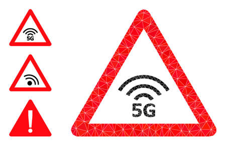 lowpoly 5G warning icon, and other icons. Polygonal 5G warning vector is combined from randomized triangles. Flat geometric mesh illustration created from 5G warning icon.のイラスト素材