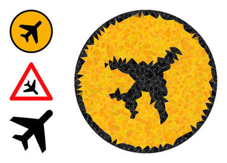 lowpoly airplane danger icon, and other icons. Polygonal airplane danger vector is designed from scattered triangles. Flat geometric 2d modeling illustration created from airplane danger icon.のイラスト素材