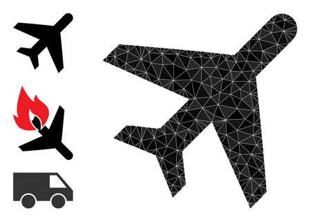 Low-poly airplane icon, and similar icons. Polygonal airplane vector is constructed with random triangles. Flat geometric polygonal illustration based on airplane icon.のイラスト素材