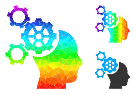 lowpoly brain mechanics icon with spectral vibrant. Spectrum colorful polygonal brain mechanics vector is designed from chaotic vibrant triangles.のイラスト素材