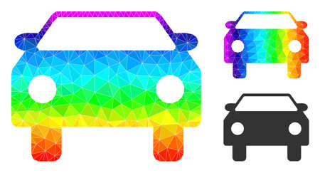 lowpoly car icon with rainbow gradient. Rainbow colored polygonal car vector is filled of chaotic bright triangles. Flat geometric lowpoly illustration is based on car icon.のイラスト素材