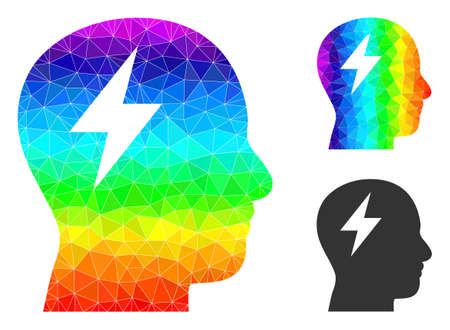 lowpoly brainstorming icon with spectrum colorful. Rainbow colored polygonal brainstorming vector is filled with chaotic colorful triangles.のイラスト素材