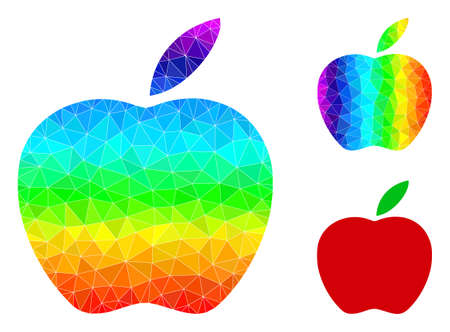 lowpoly apple icon with rainbow colored. Rainbow vibrant polygonal apple vector is filled from random colorful triangles. Flat geometric mesh illustration is created from apple pictogram.のイラスト素材