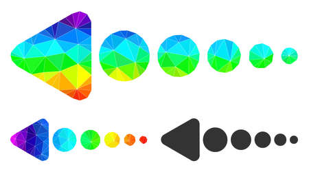 Low-poly arrow left icon with spectrum colorful. Spectrum vibrant polygonal arrow left vector filled with scattered vibrant triangles. Flat geometric 2d modeling symbol based on arrow left icon.のイラスト素材