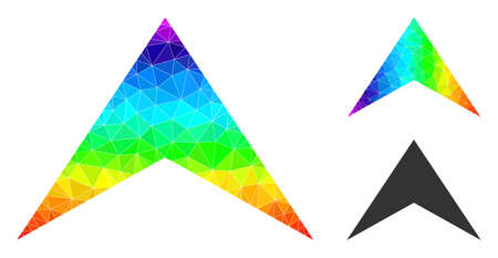 lowpoly arrowhead up icon with rainbow colorful. Spectral colorful polygonal arrowhead up vector is constructed with random vibrant triangles.のイラスト素材
