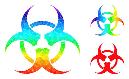 Low-poly bio hazard icon with rainbow colored. Rainbow colorful polygonal bio hazard vector is designed of random colored triangles.のイラスト素材