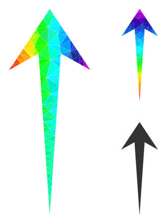 Low-poly arrow up icon with spectrum colorful. Spectrum colored polygonal arrow up vector is filled from scattered bright triangles.のイラスト素材