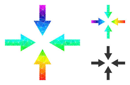 Low-poly compress arrows icon with spectrum gradient. Rainbow colored polygonal compress arrows vector is combined from random bright triangles.のイラスト素材