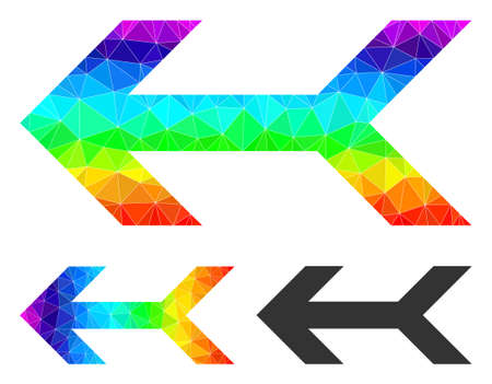 Low-poly arrow left icon with spectrum colorful. Spectral colorful polygonal arrow left vector designed with chaotic colored triangles.のイラスト素材