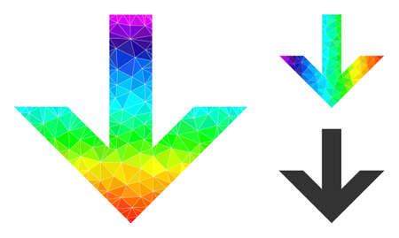 lowpoly arrow down icon with spectrum gradient. Spectrum vibrant polygonal arrow down vector is constructed with scattered vibrant triangles.のイラスト素材