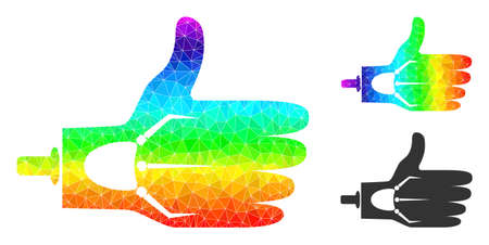 lowpoly artificial hand icon with spectrum colorful. Spectrum vibrant polygonal artificial hand vector is combined with randomized bright triangles.のイラスト素材