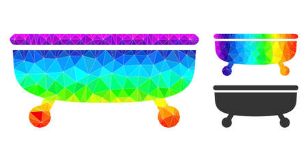 Low-poly Bathtub icon with rainbow vibrant. Rainbow colorful polygonal Bathtub vector is constructed from random bright triangles. Flat geometric lowpoly illustration based on Bathtub icon.のイラスト素材