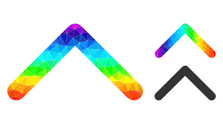 lowpoly direction up icon with spectral colorful. Rainbow vibrant polygonal direction up vector is combined of randomized colored triangles.のイラスト素材