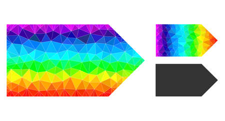 Low-poly direction right icon with rainbow colorful. Rainbow colorful polygonal direction right vector is filled with chaotic colorful triangles.のイラスト素材