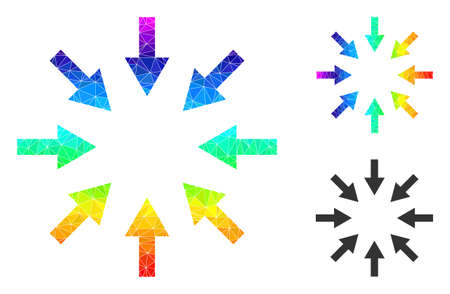 Low-poly compact arrows icon with spectrum colored. Spectrum colorful polygonal compact arrows vector designed with random colored triangles.のイラスト素材