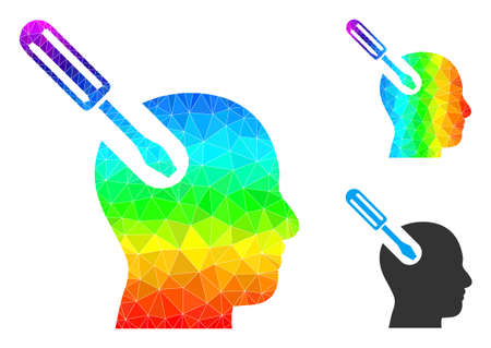 Low-poly brain tool icon with rainbow gradient. Spectrum vibrant polygonal brain tool vector is combined from random colored triangles.のイラスト素材