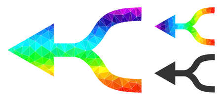 Low-poly combine arrow left icon with spectrum gradient. Spectrum colored polygonal combine arrow left vector is filled with chaotic colored triangles.のイラスト素材