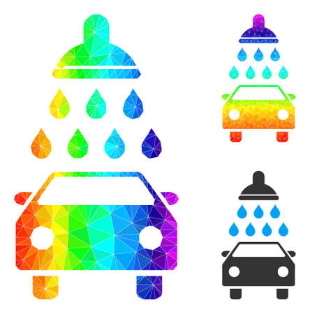 lowpoly car shower icon with spectrum colorful. Rainbow colorful polygonal car shower vector is designed with random colorful triangles.のイラスト素材