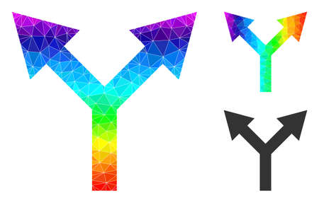 lowpoly bifurcation arrow up icon with spectrum colored. Spectral colored polygonal bifurcation arrow up vector is filled with randomized colorful triangles.のイラスト素材