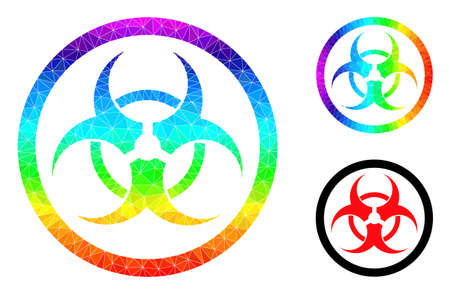 lowpoly biohazard icon with spectral vibrant. Spectral colorful polygonal biohazard vector is filled of chaotic colored triangles. Flat geometric lowpoly illustration is designed by biohazard icon.のイラスト素材