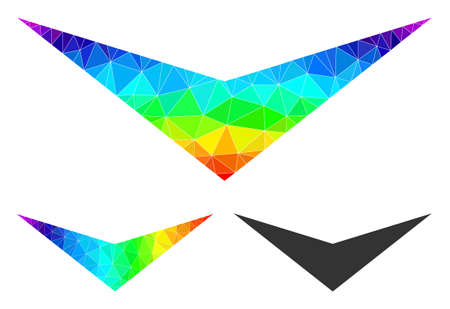 lowpoly arrowhead down icon with spectral colored. Spectral vibrant polygonal arrowhead down vector is constructed with chaotic vibrant triangles.のイラスト素材