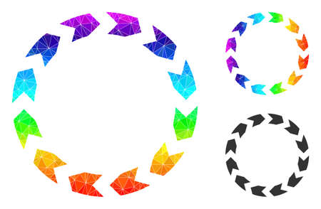 Low-poly circulation icon with rainbow colorful. Rainbow vibrant polygonal circulation vector is designed with chaotic vibrant triangles.のイラスト素材