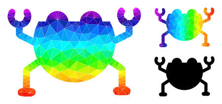 lowpoly artificial nanobot icon with rainbow vibrant. Spectral vibrant polygonal artificial nanobot vector is constructed from chaotic bright triangles.のイラスト素材