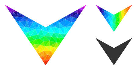 lowpoly arrowhead down icon with rainbow colored. Spectrum vibrant polygonal arrowhead down vector is designed from chaotic colorful triangles.のイラスト素材