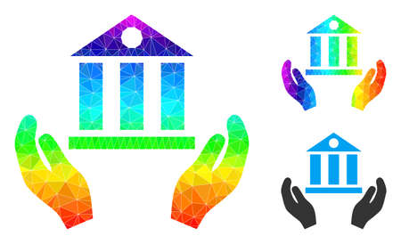 Low-poly bank service icon with spectral colored. Rainbow vibrant polygonal bank service vector designed from randomized vibrant triangles.のイラスト素材