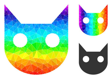 lowpoly cat head icon with spectrum colored. Rainbow colored polygonal cat head vector constructed from random colored triangles. Flat geometric 2d modeling abstraction is created from cat head icon.のイラスト素材