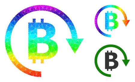 Low-poly bitcoin repay icon with spectral vibrant. Spectral vibrant polygonal bitcoin repay vector is constructed with chaotic bright triangles.のイラスト素材
