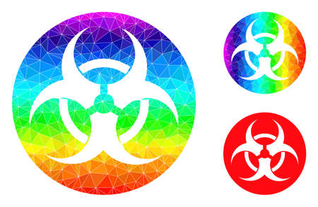 lowpoly bio-hazard icon with rainbow colored. Rainbow colored polygonal bio-hazard vector constructed from randomized colored triangles.のイラスト素材
