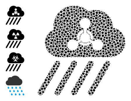 Rounded dot collage acid rain. Vector collage is based on acid rain icon, and constructed of scattered circle parts. Vector icon of acid rain designed with scattered circle points.のイラスト素材