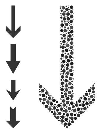 Round dot mosaic arrow down. Vector mosaic is based on arrow down icon, and formed from randomized round items. Vector icon of arrow down created with randomized round items.のイラスト素材