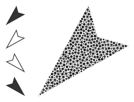 Round dot combination arrowhead left-down. Vector mosaic is based on arrowhead left-down symbol, and composed with scattered round elements.のイラスト素材