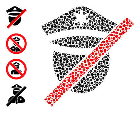 Rounded dot combination closed police. Vector mosaic is based on closed police icon, and designed with random circle dots. Vector icon of closed police constructed with random spheric dots.のイラスト素材