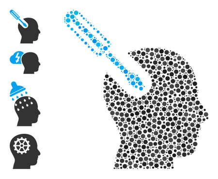 Round dot mosaic brain tool. Vector collage is based on brain tool icon, and composed of random circle elements. Vector icon of brain tool composed of random round dots.のイラスト素材