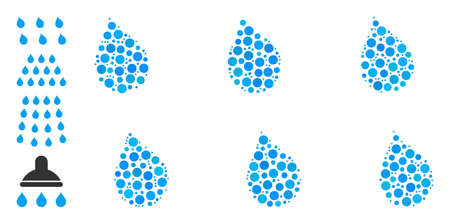Circle mosaic drops. Vector mosaic is based on drops icon, and formed from random circle dots. Vector icon of drops constructed of random circle elements.のイラスト素材
