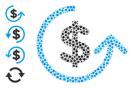 Round dot mosaic chargeback. Vector collage is based on chargeback icon, and constructed from random circle items. Vector icon of chargeback constructed of random round dots.のイラスト素材